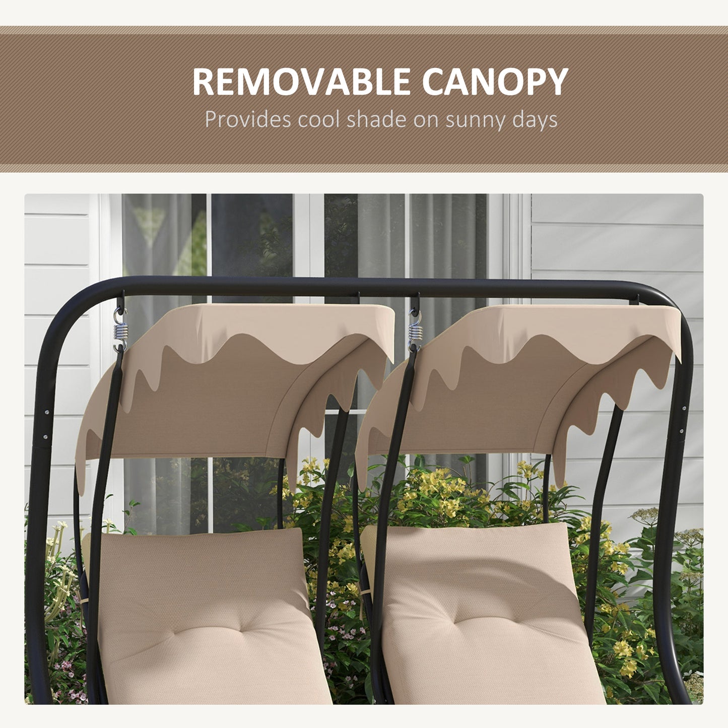 OUTSUNNY Patio Swing Chair With 2 Seats Cup Holders