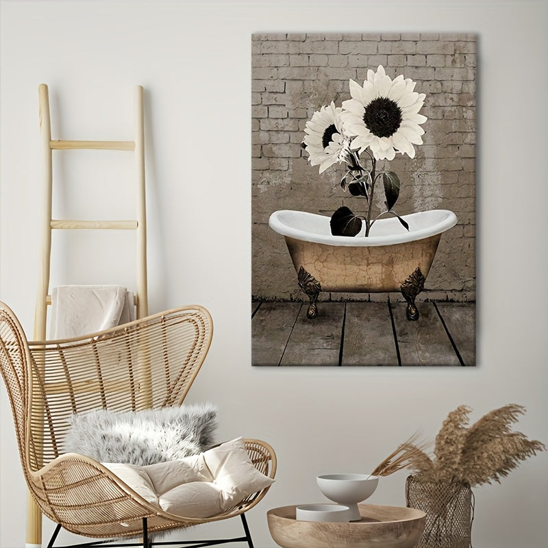 Sunflowers Wrapped Canvas Wall Art In Wooden Frame For Home