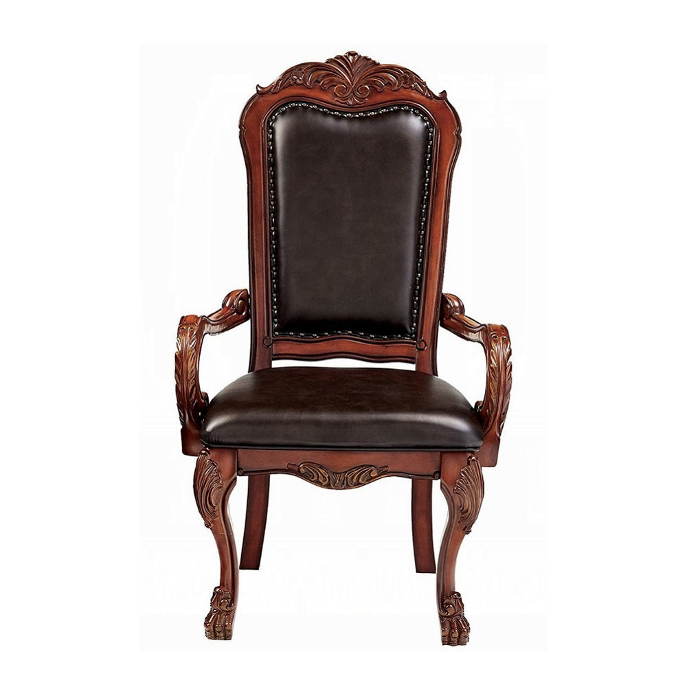 Vinyl Upholstery-Like Arm Chair With Nailhead Trim And Manual Recline