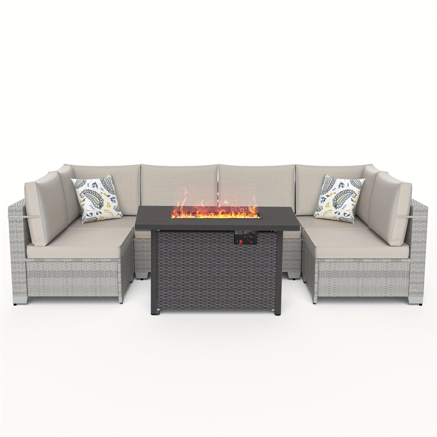 7-Piece Outdoor Patio Furniture Set With Propane Fire Pit Table
