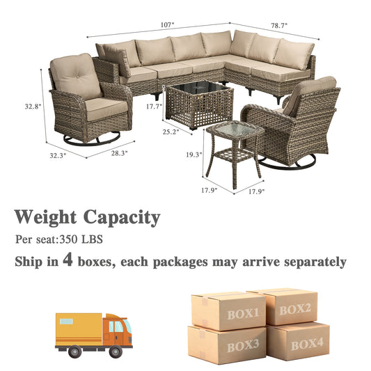 HOOOWOOO Outdoor Patio Furniture Set Wicker Sectional Sofa Swivel Chairs