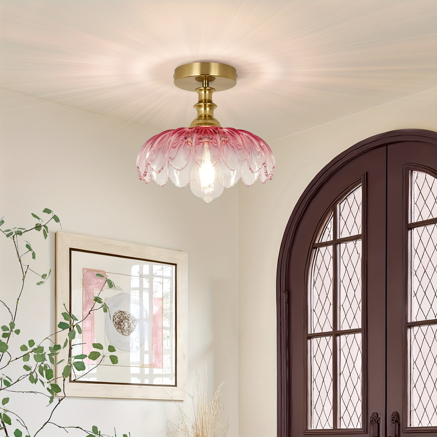 POMITOS Semi-Recessed Retro Gradient Petal Pendant Light Glass Shade