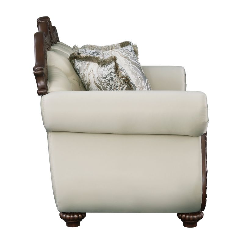 Button Tufted Loveseat With 3 Pillows And Sturdy Wood Frame