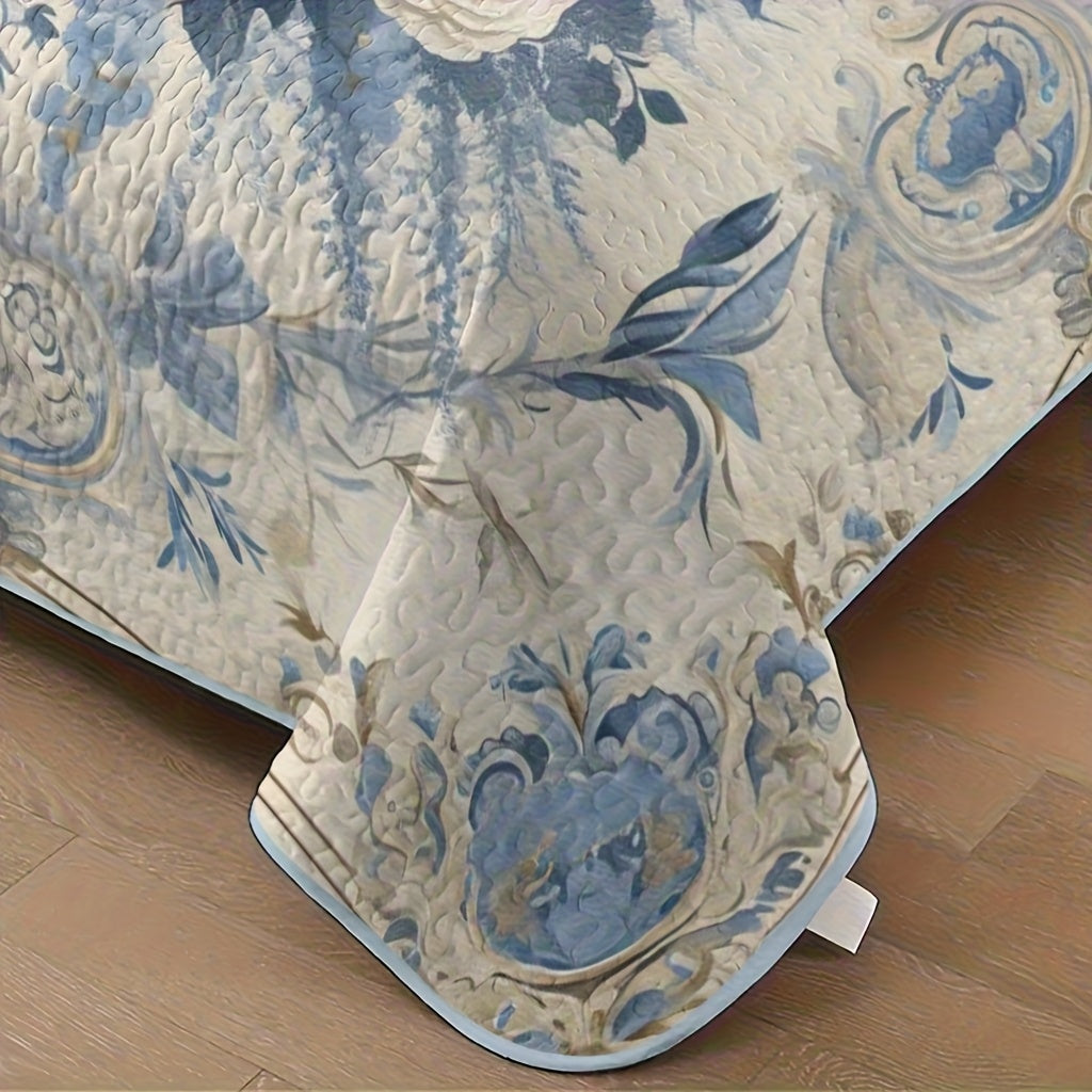 Flower Design Quilt Set Hypoallergenic Breathable All Seasons Lightweight Bedding