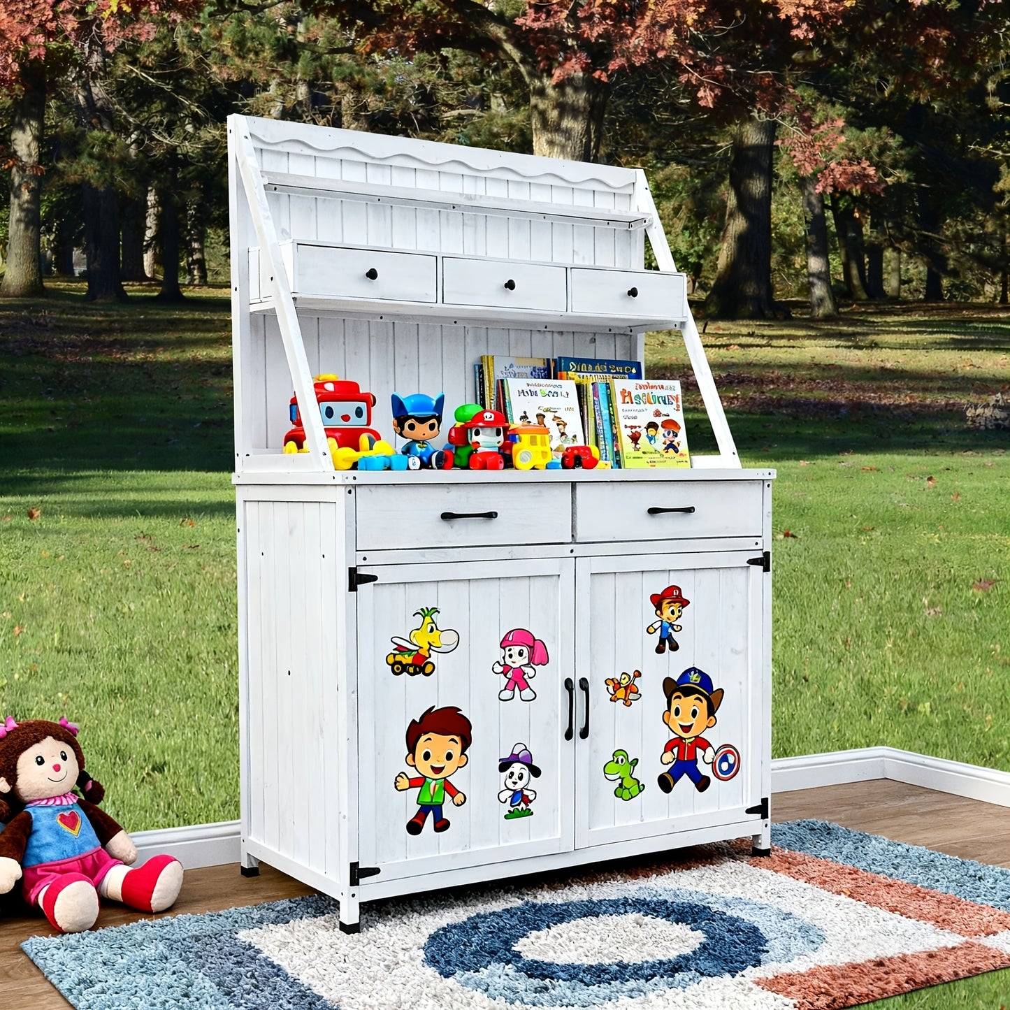 Outdoor Solid Fir Potting Station With Double Doors Shelved Top