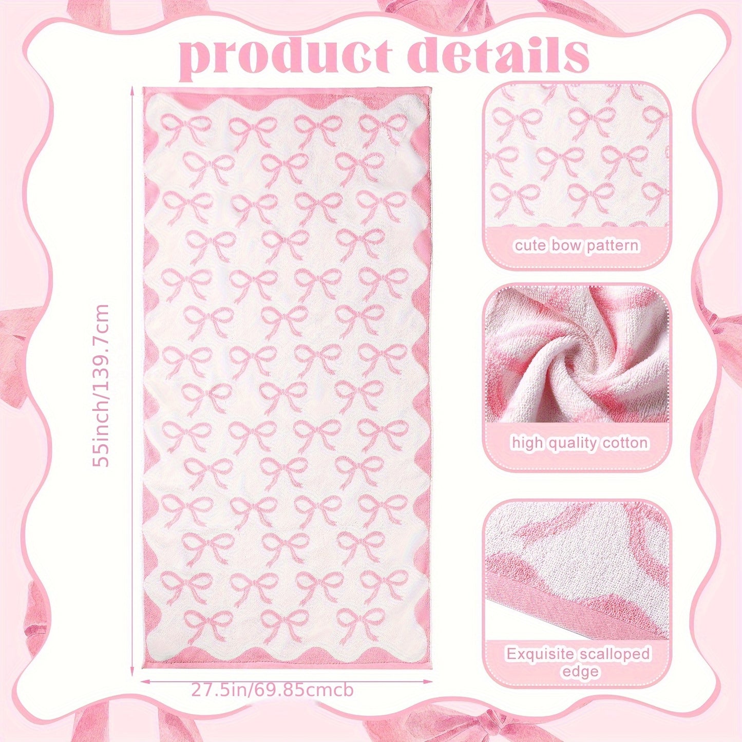 OUTUS Coquette Bow Bath Towels Set Of 2 100 Percent Cotton Absorbent