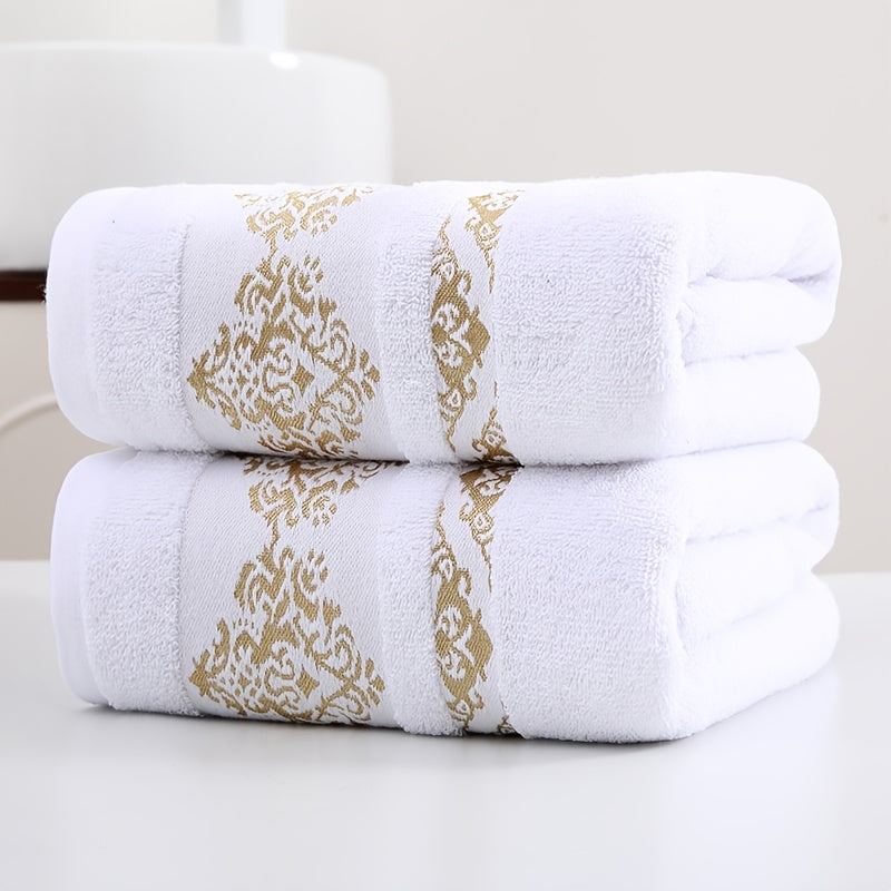Cotton Bath Towel Set 400 GSM Geometric Embroidery 2 Pieces