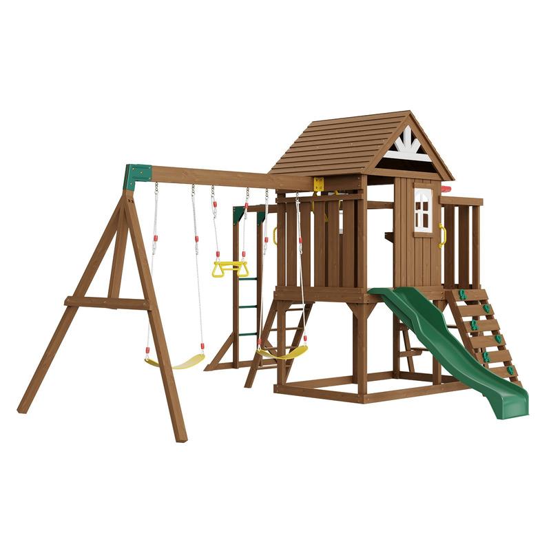 10-In-1 Outdoor Playground Set Swing Slide Climbing Wall Sandbox Fort