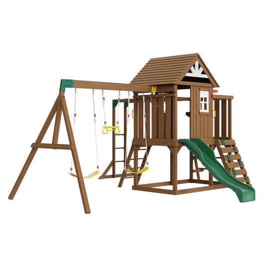 10-In-1 Outdoor Playground Set Swing Slide Climbing Wall Sandbox Fort