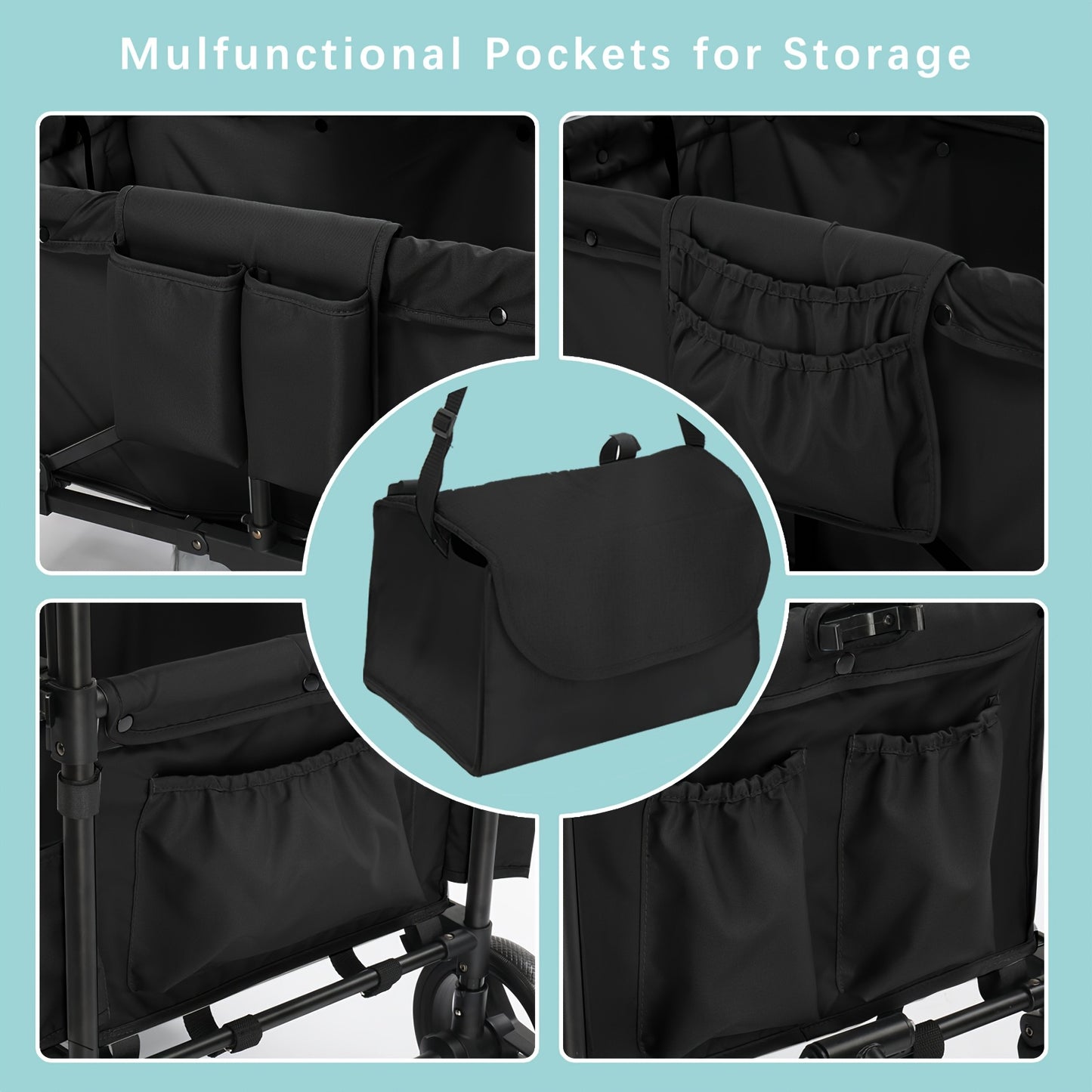 Foldable Luxury Stroller Wagon With Adjustable Canopy For Two Kids