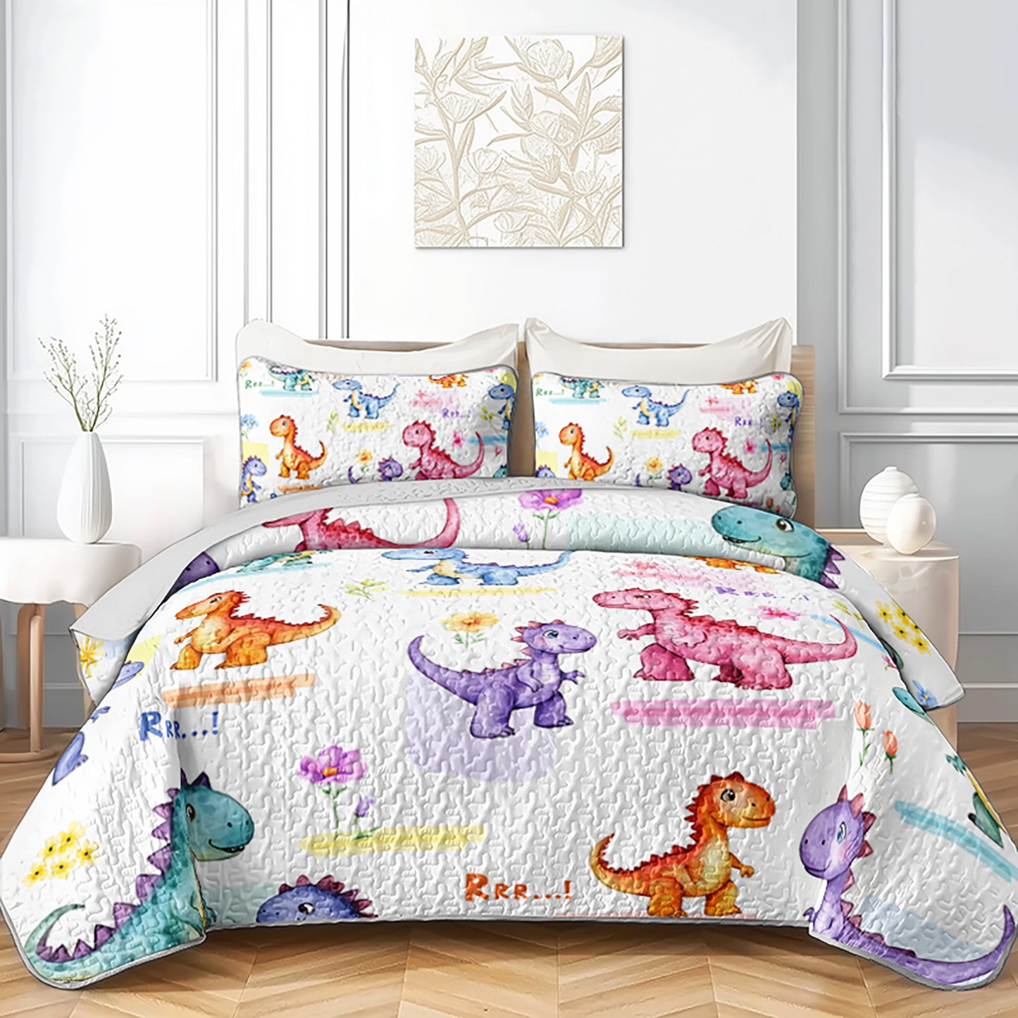 Dinosaur Bedding Set All Season Microfiber Quilted Duvet With Pillowcases