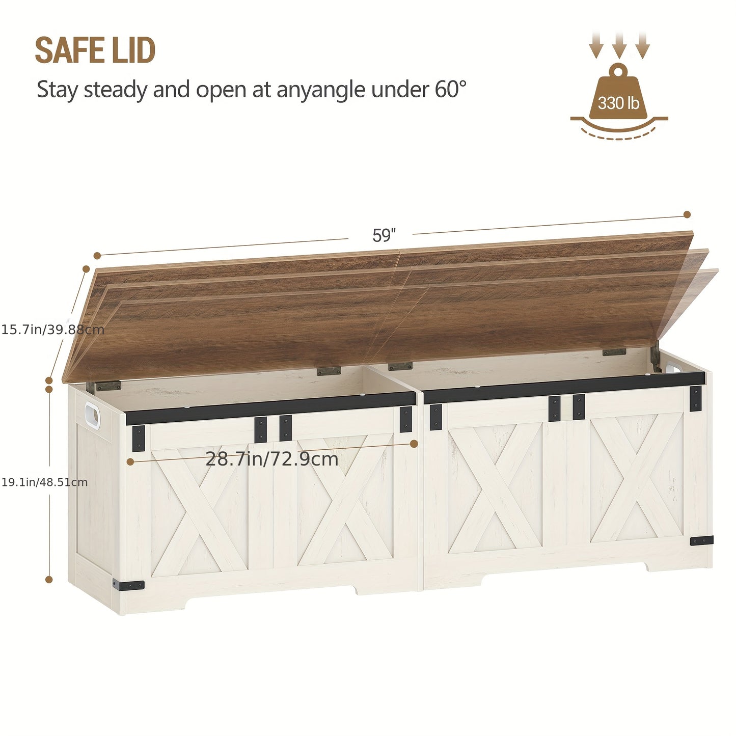 HZUANERI Farmhouse Wooden Storage Chest Lift Top Organizer With 2 Hinges