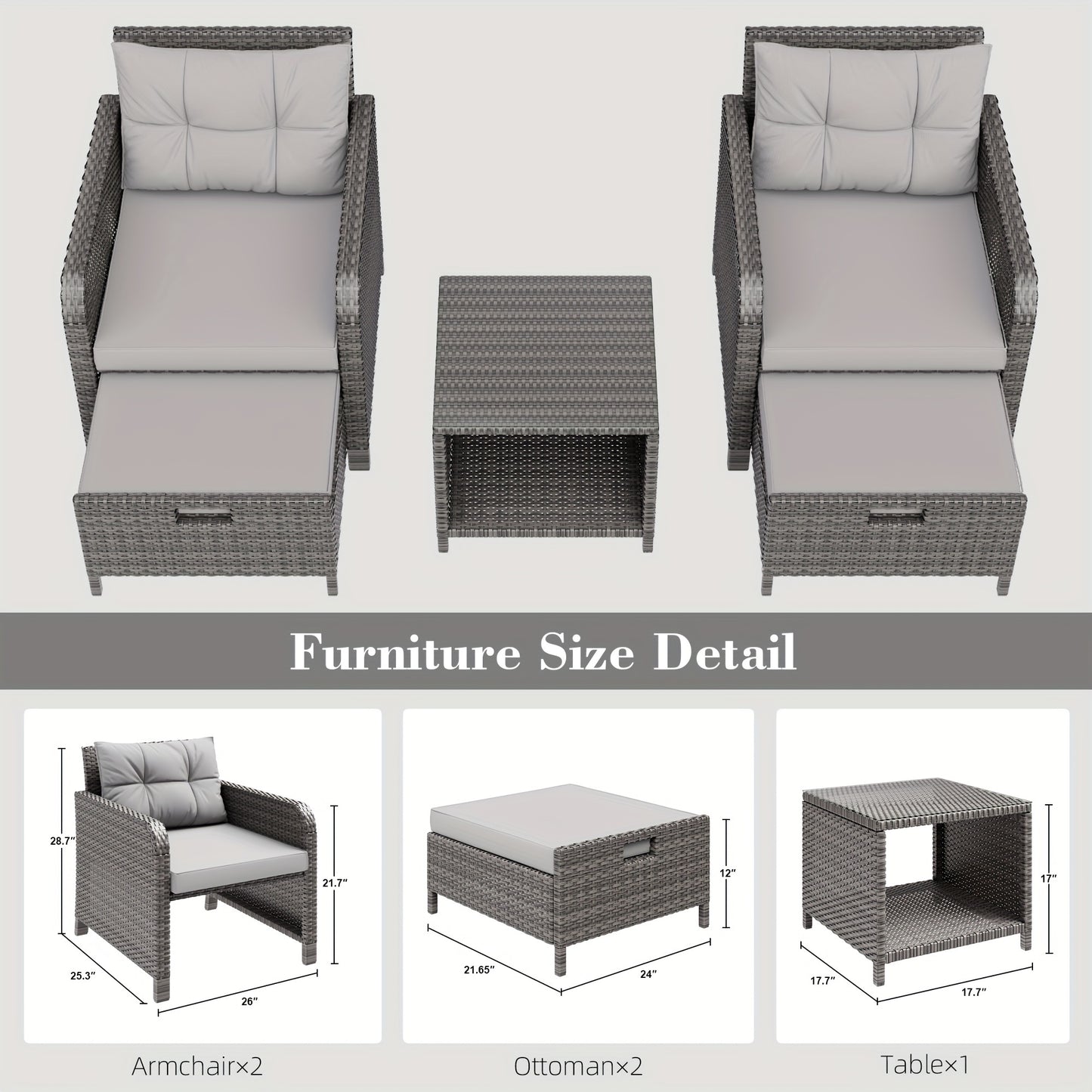 BIFANUO Balcony Furniture FivePiece Patio Conversation Set With Glass Table