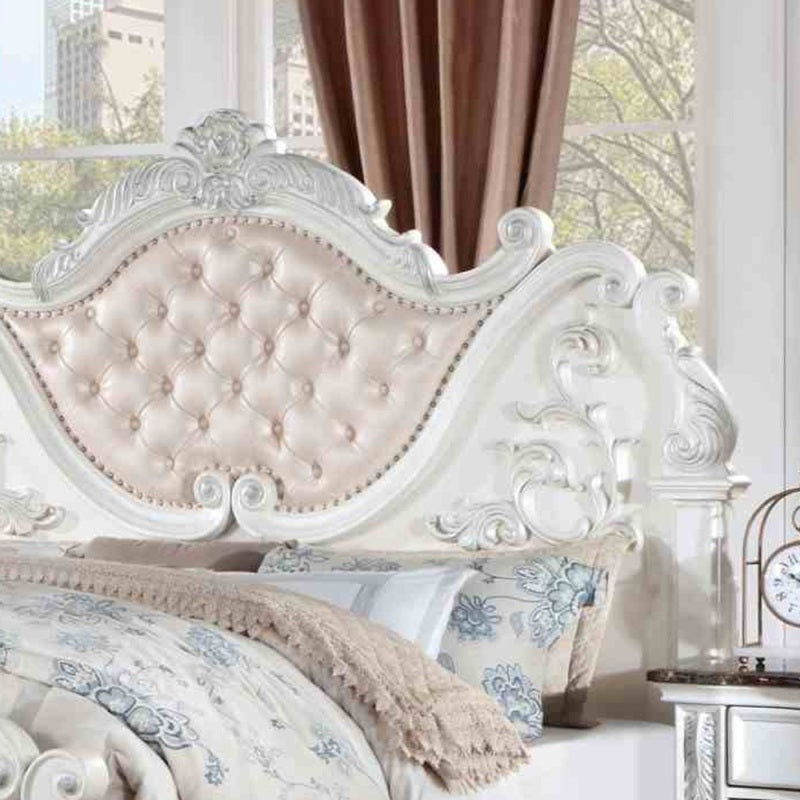 Vintage Tufted Leatherette Headboard Baroque Footboard Luxury Bed Frame