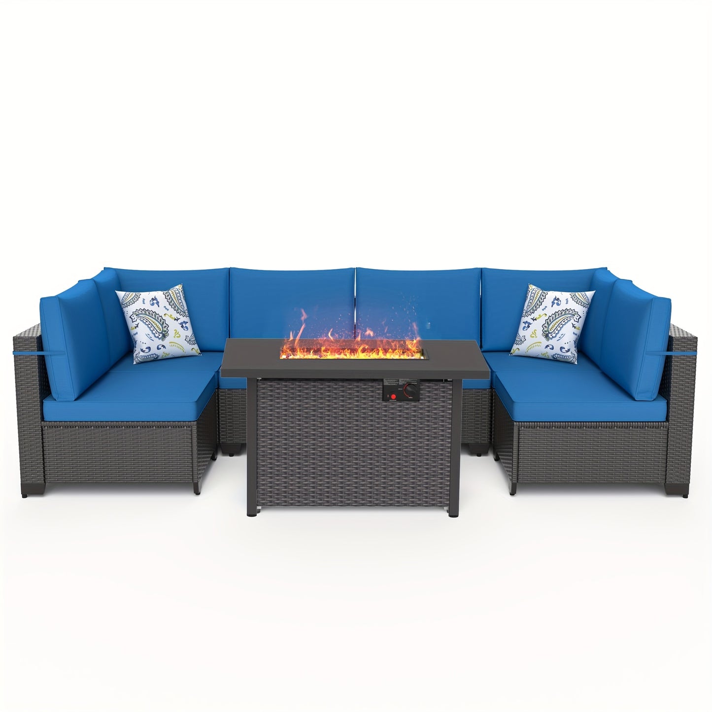 7-Piece Outdoor Patio Furniture Set With Propane Fire Pit Table