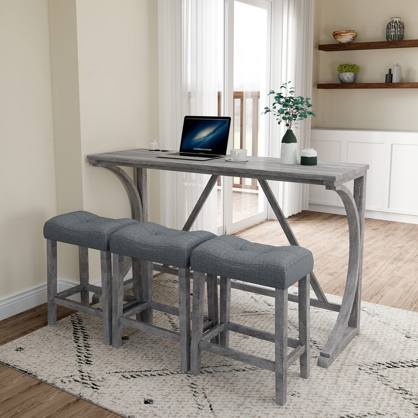 MIKIBAMA 4-Piece Industrial Style Bar Table and Chair Set