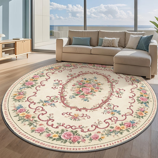 ZULIDA 2D Round Floral Carpet Polyester Machine Washable