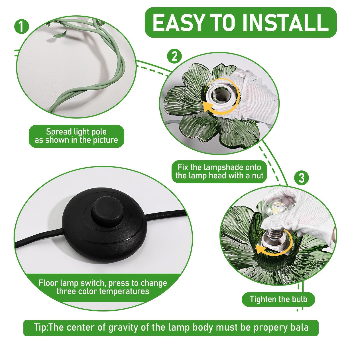 Cherry Blossom Three-Head Floor Lamp With Retractable Swivel Foot Switch