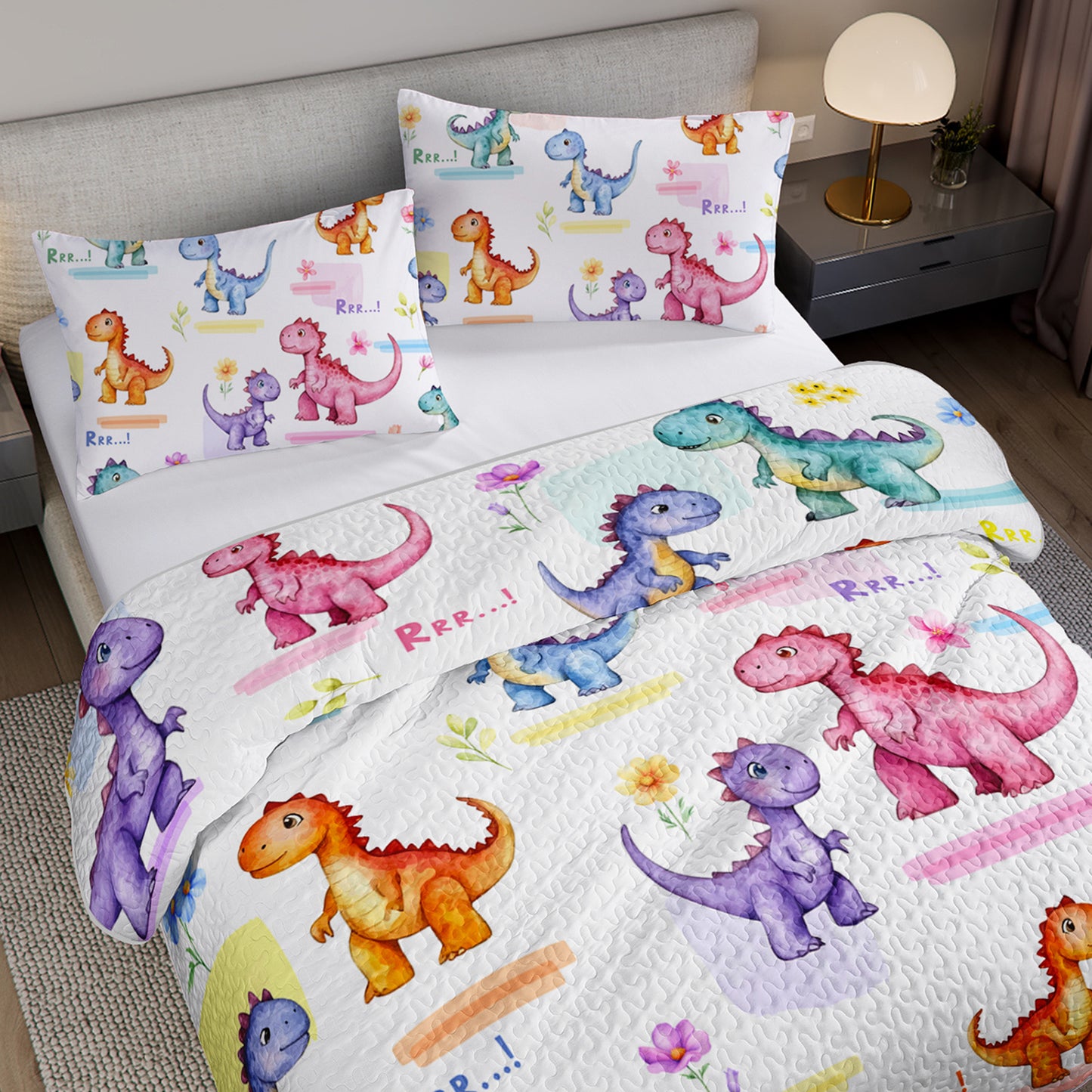 Dinosaur Bedding Set All Season Microfiber Quilted Duvet With Pillowcases