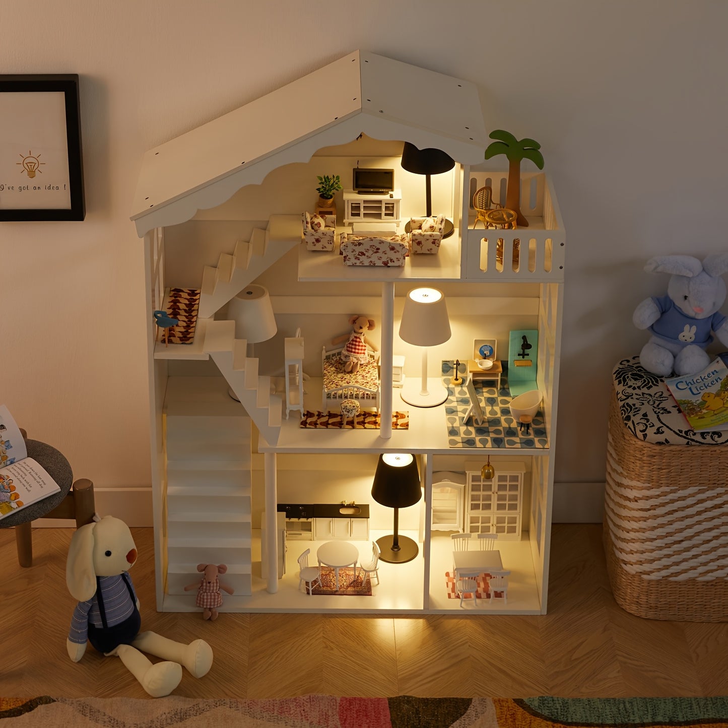 HILIROOM 3 Tier Freestanding Kids Bookshelf Dollhouse Storage