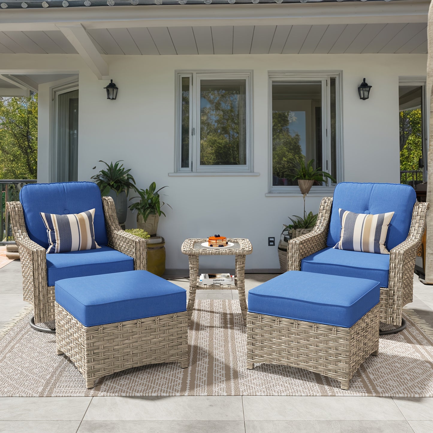 HOOOWOOO Outdoor 360-Degree Swivel Chairs Set With Ottomans And Table