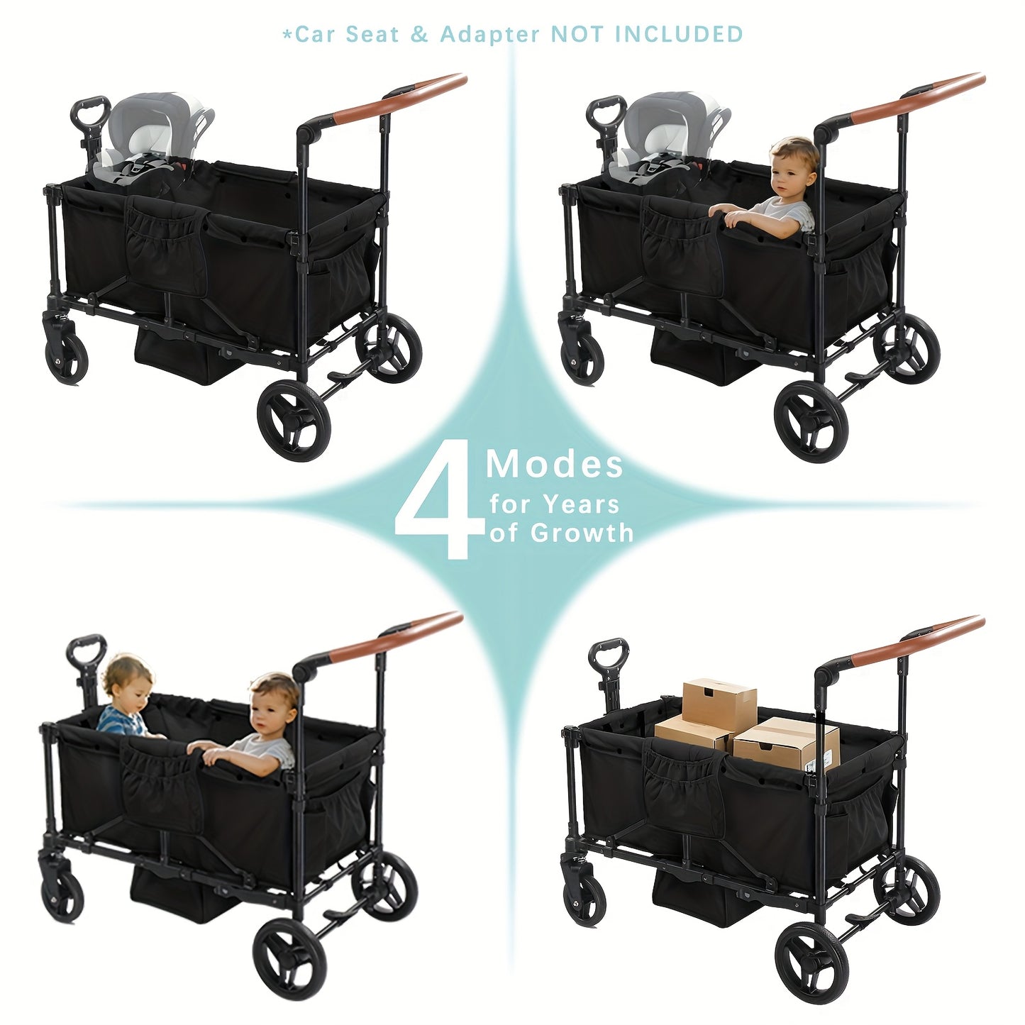 Foldable Luxury Stroller Wagon With Adjustable Canopy For Two Kids