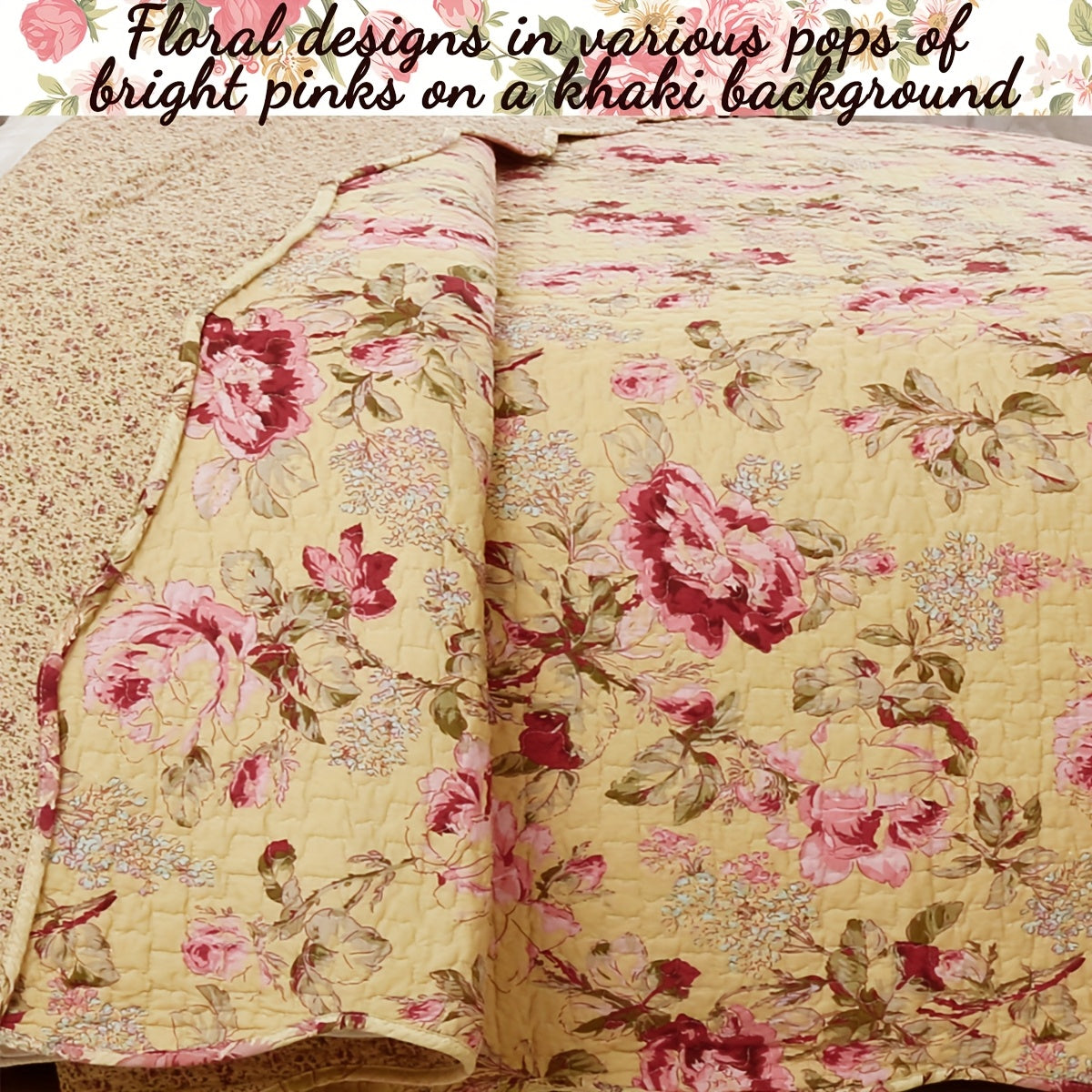 Vintage Rose Floral 100 Percent Cotton Quilt Bedding Set