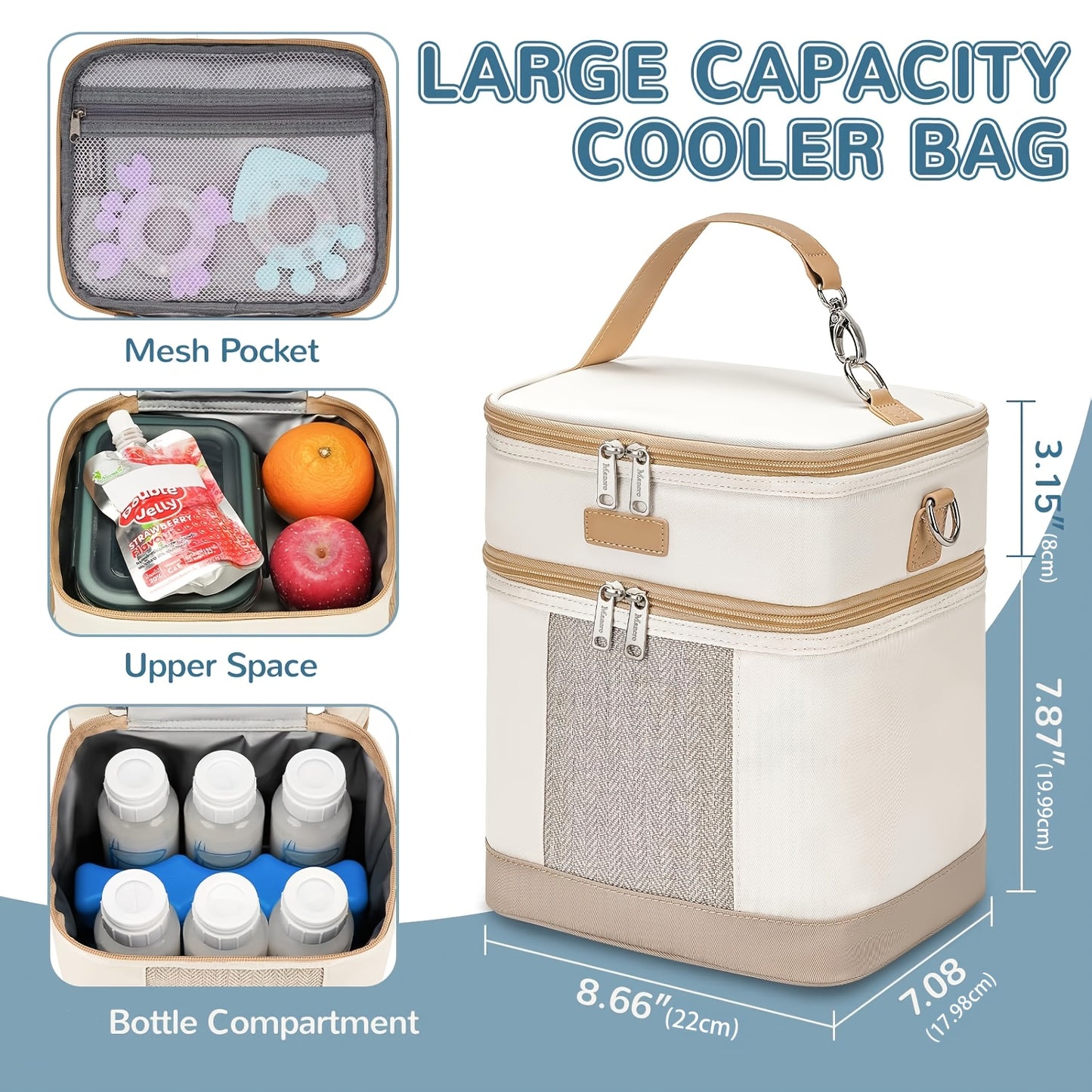 Insulated Breastmilk Cooler Bag For Six Bottles And Snacks