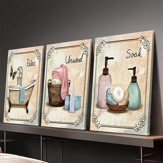 Framed Retro Spa Bath Wall Art Wrapped Canvas Bathroom Decor