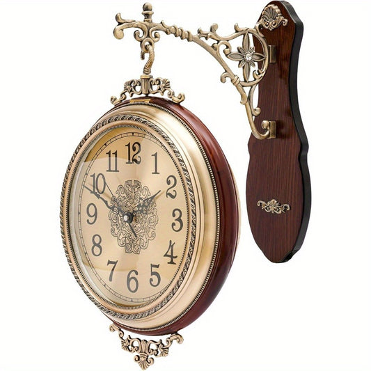 RIBASUBB Vintage Silent Non-Ticking Wall Clock Double-Sided