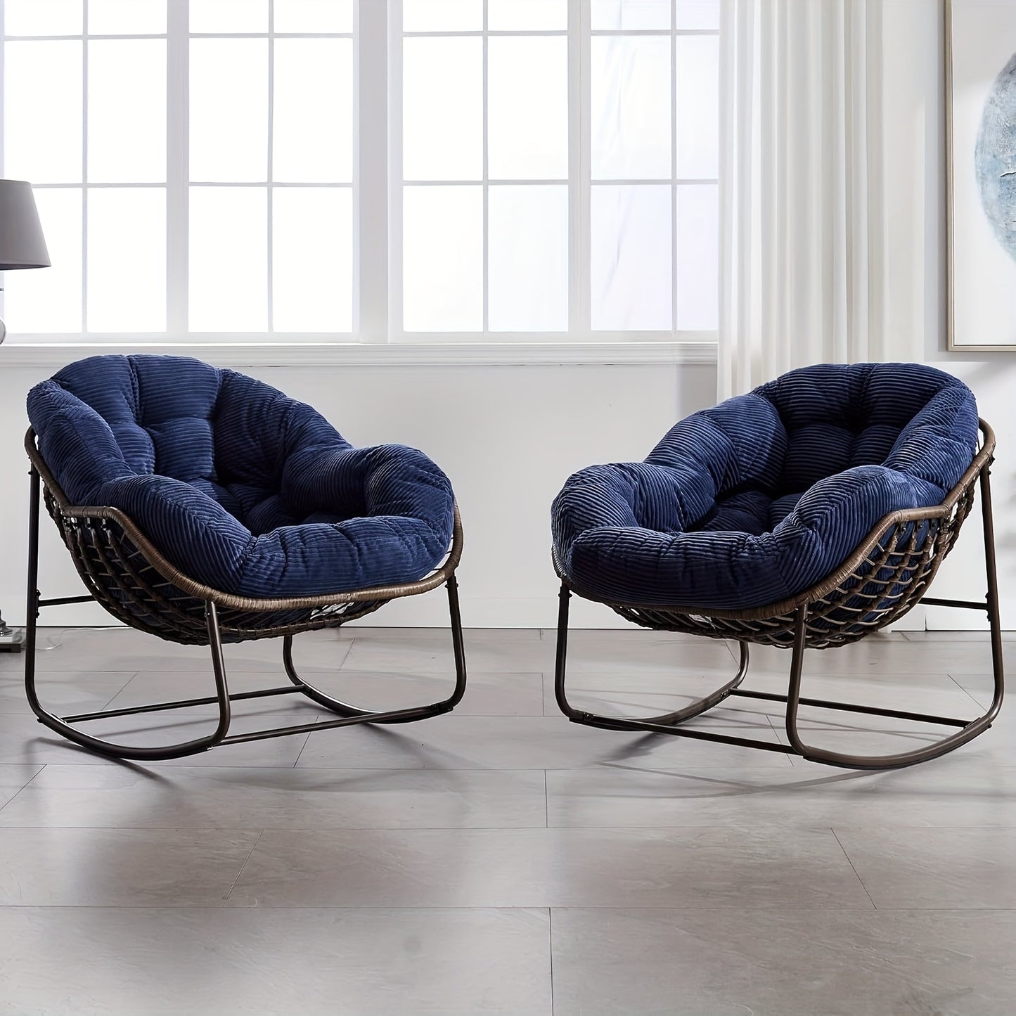 HOMEFUN Papasan Rocking Chair Outdoor Royal Rattan Cushion Two Pack