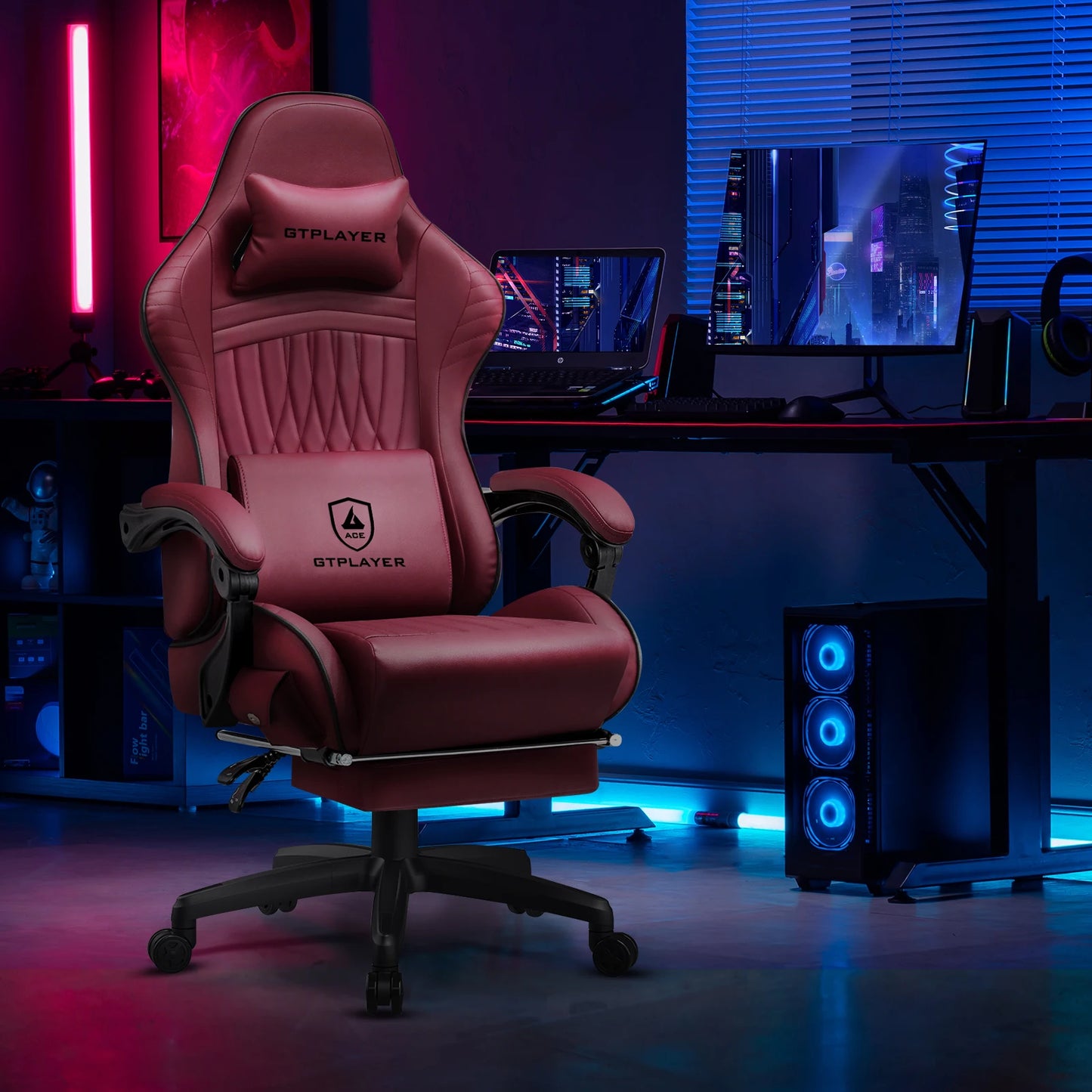 GTPLAYER Ergonomic Gaming Chair Swiveling Faux Leather with Speakers