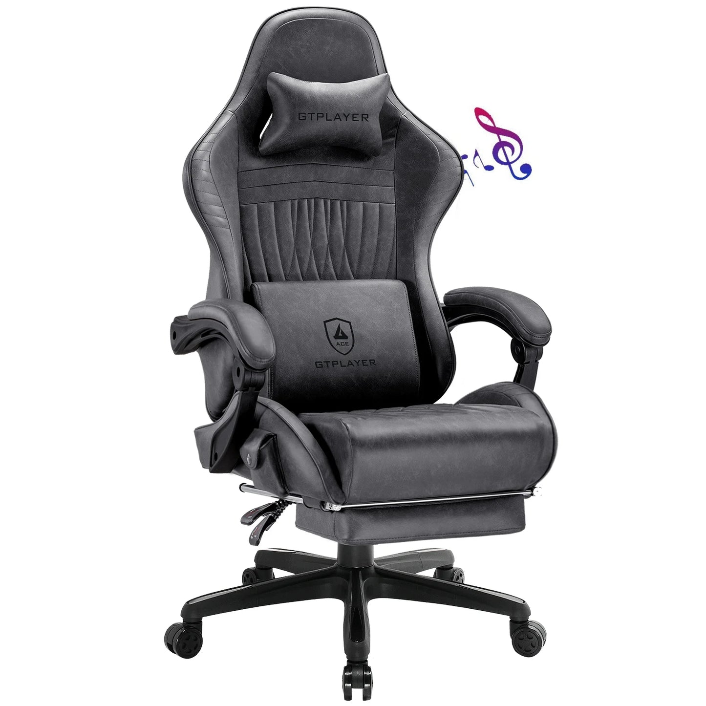GTPLAYER Ergonomic Gaming Chair Swiveling Faux Leather with Speakers