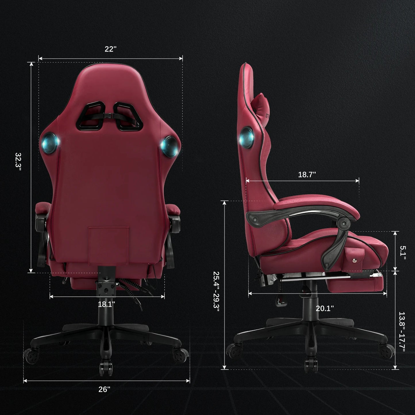 GTPLAYER Ergonomic Gaming Chair Swiveling Faux Leather with Speakers