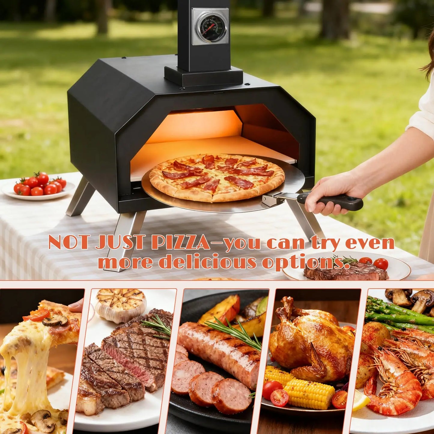 Karinear Outdoor Pizza Oven, Wood Pellet Pizza Oven 12inch with Pizza Peel and Pizza Cutter for Beach Camping [Energy Class A]