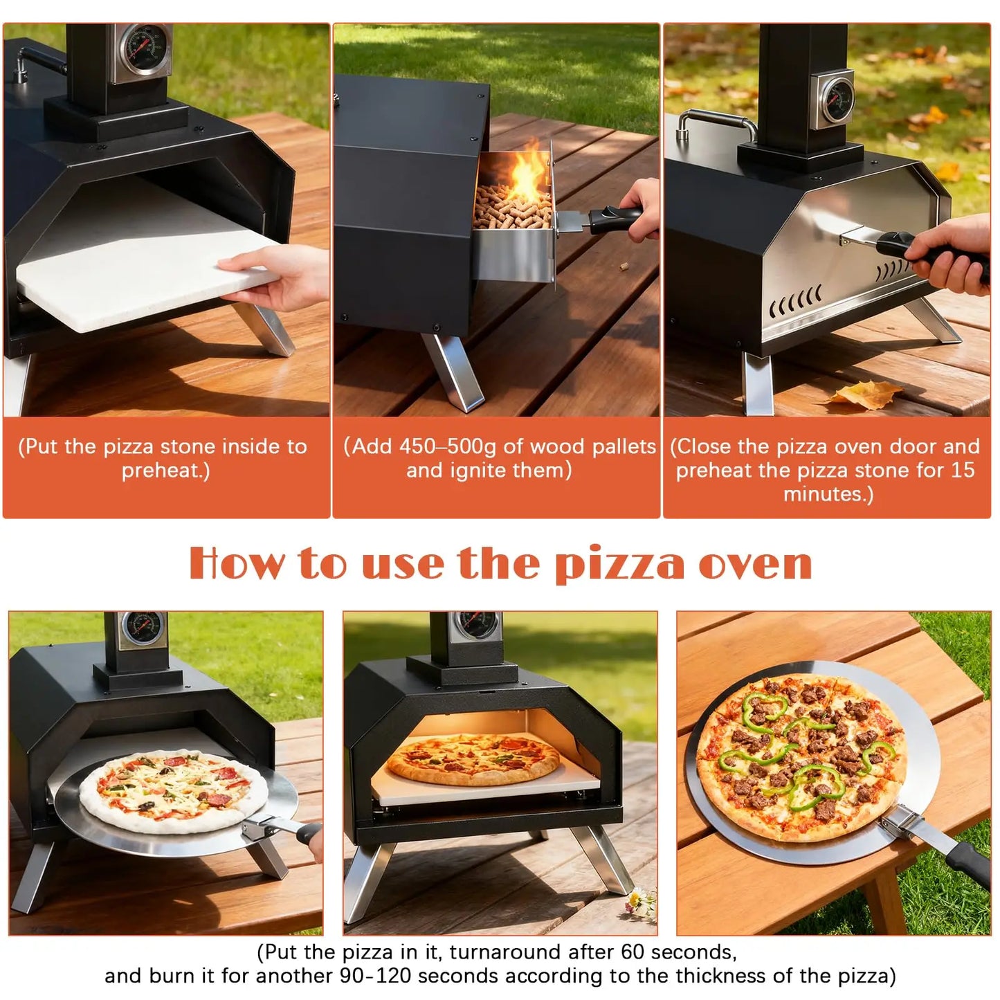 Karinear Outdoor Pizza Oven, Wood Pellet Pizza Oven 12inch with Pizza Peel and Pizza Cutter for Beach Camping [Energy Class A]