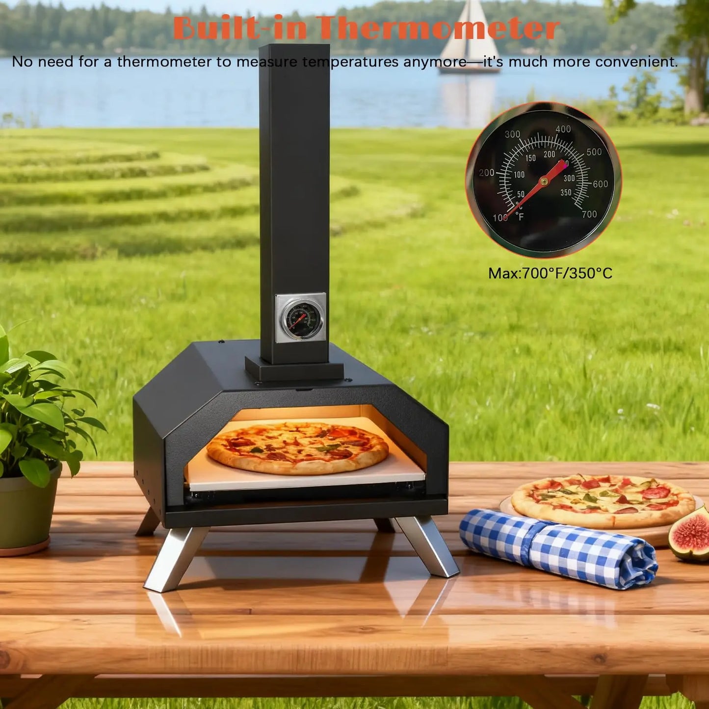 Karinear Outdoor Pizza Oven, Wood Pellet Pizza Oven 12inch with Pizza Peel and Pizza Cutter for Beach Camping [Energy Class A]