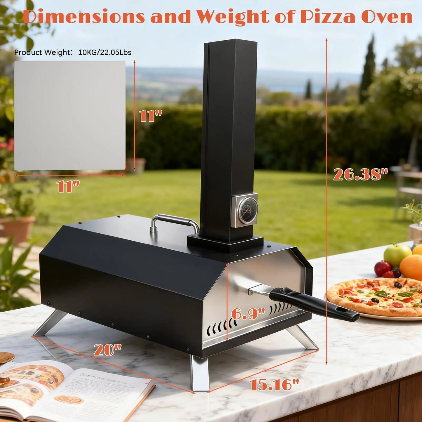 Karinear Outdoor Pizza Oven, Wood Pellet Pizza Oven 12inch with Pizza Peel and Pizza Cutter for Beach Camping [Energy Class A]