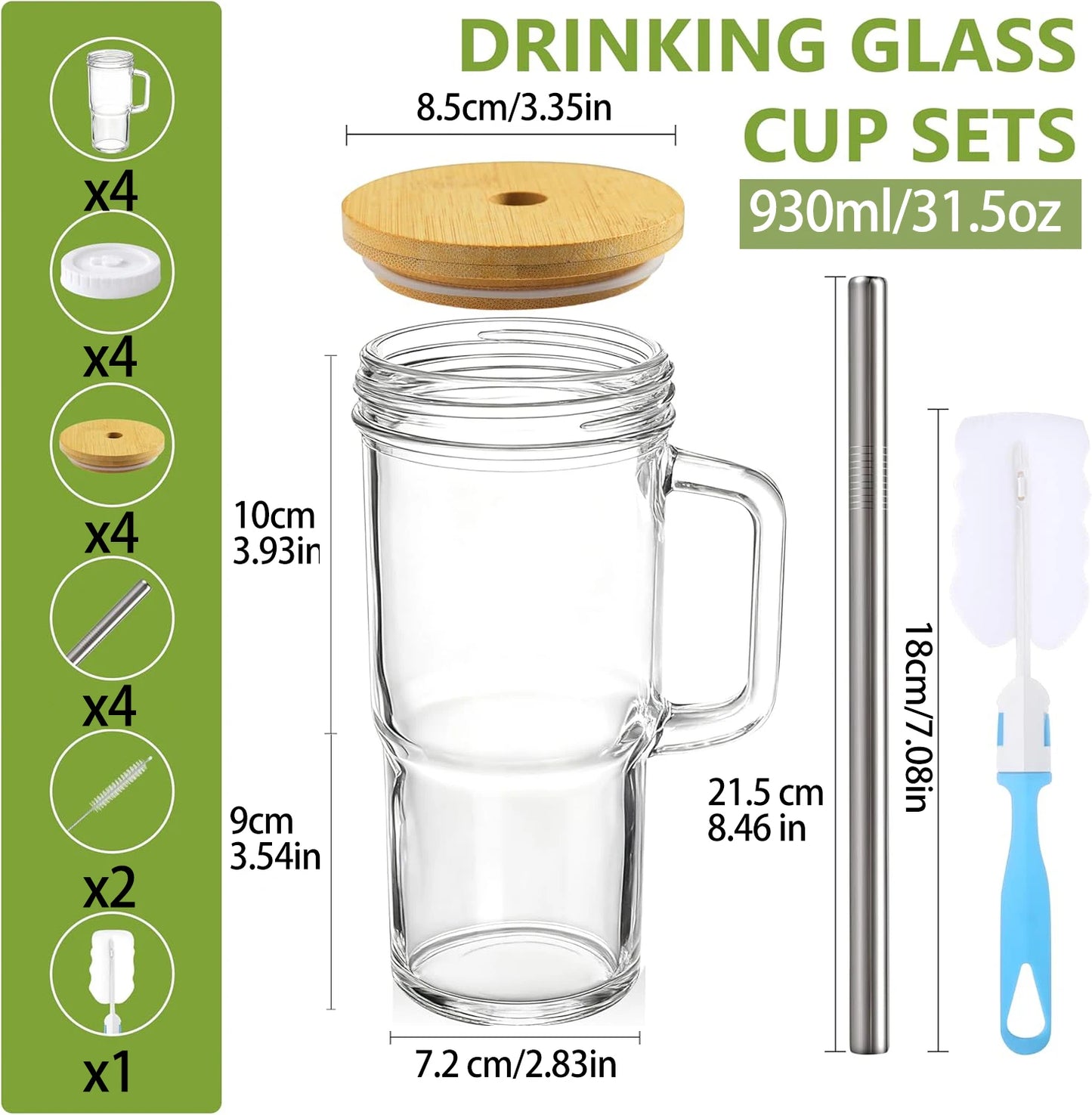 Glass Cups With Lids And Straws 19 Piece Set For Hot And Cold Drinks