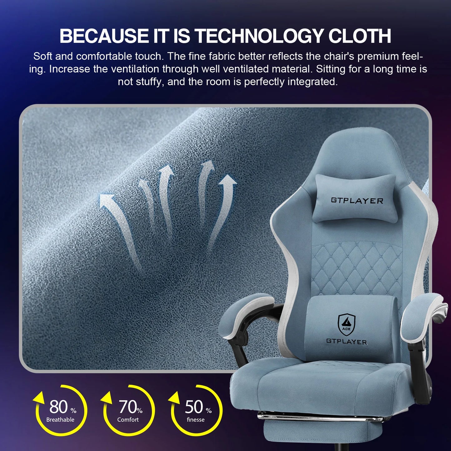 GTPLAYER Ergonomic Gaming Chair With Pocket Spring Cushion And Footrest