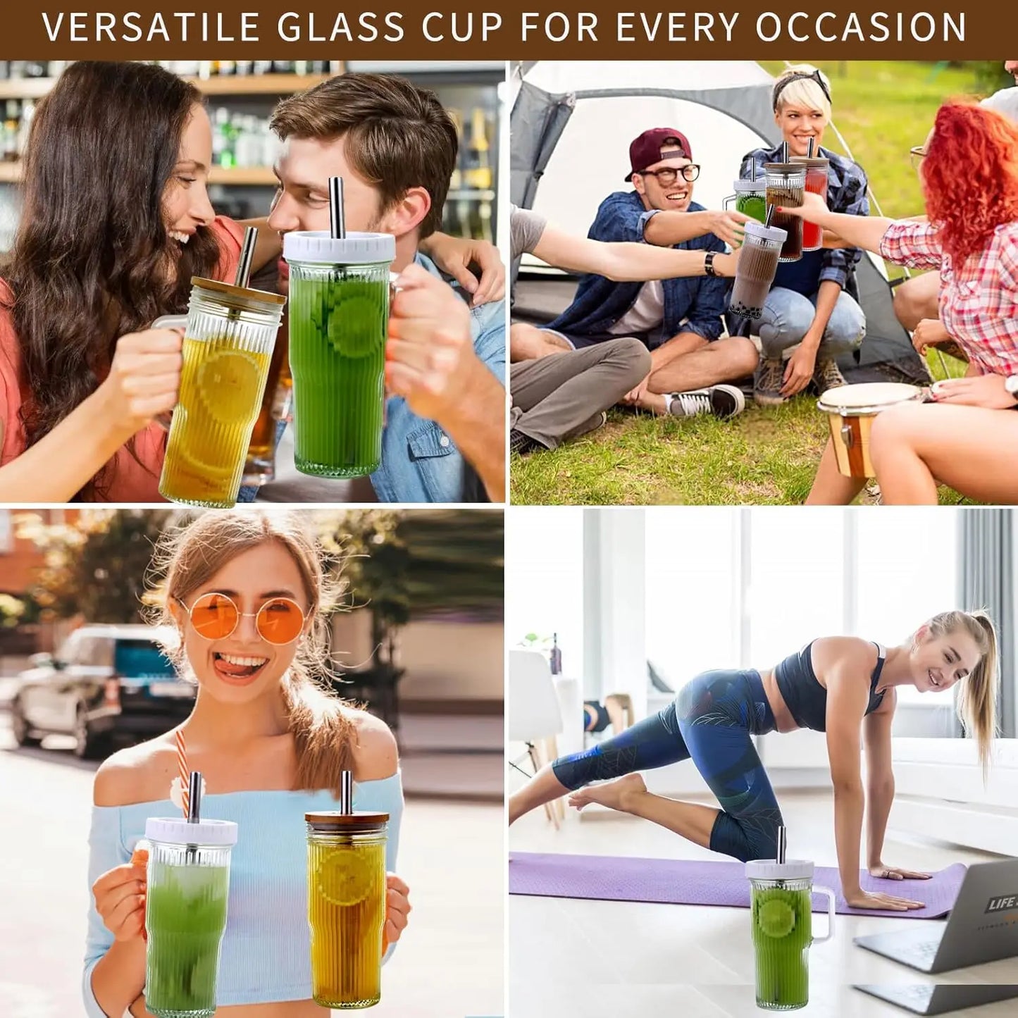 Glass Cups With Lids And Straws 19 Piece Set For Hot And Cold Drinks