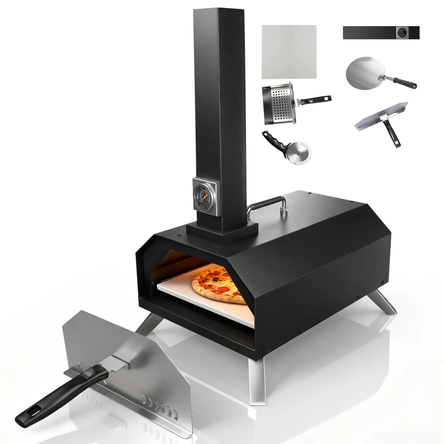 Karinear Outdoor Pizza Oven, Wood Pellet Pizza Oven 12inch with Pizza Peel and Pizza Cutter for Beach Camping [Energy Class A]