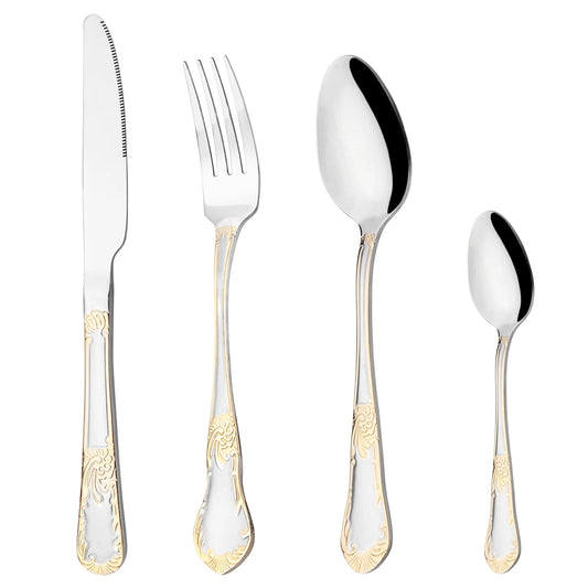 Snplowum Stainless Steel Flatware Set Dinnerware Silverware