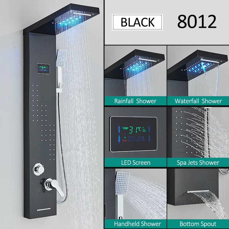 Quyanre LED Shower Panel Tower System LCD Display Massage Spa