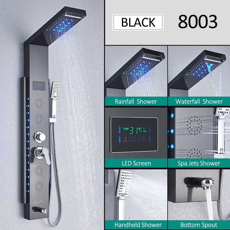 Quyanre LED Shower Panel Tower System LCD Display Massage Spa