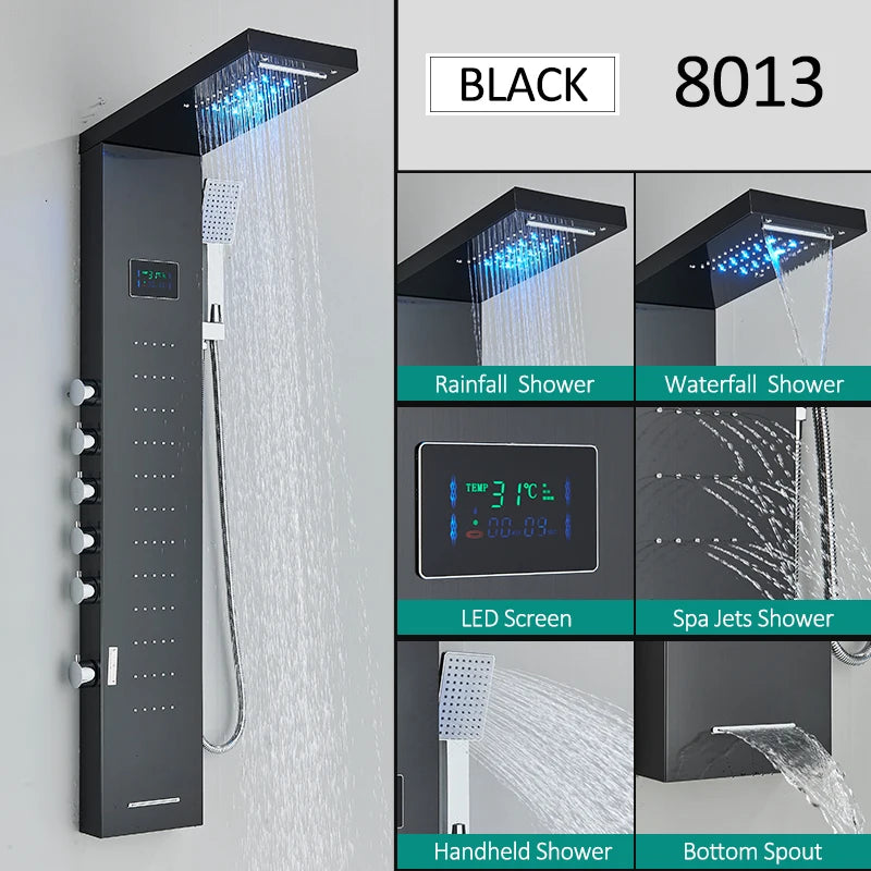 Quyanre LED Shower Panel Tower System LCD Display Massage Spa