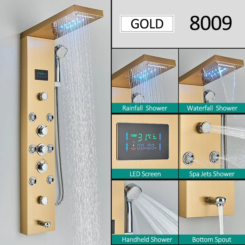 Quyanre LED Shower Panel Tower System LCD Display Massage Spa