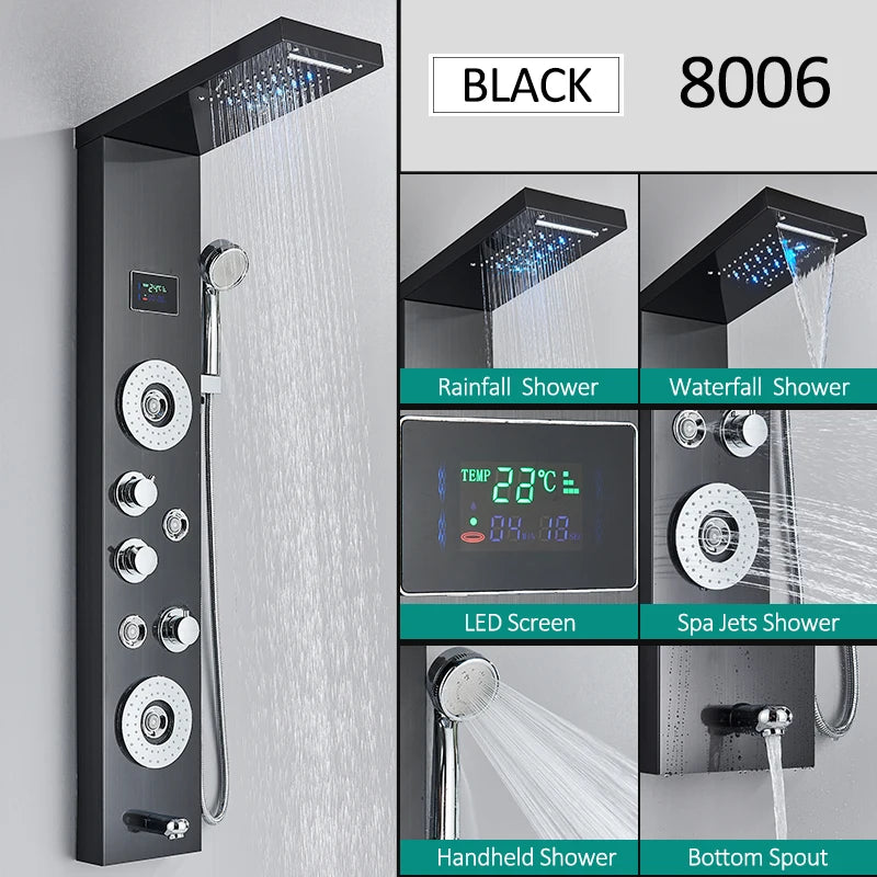 Quyanre LED Shower Panel Tower System LCD Display Massage Spa