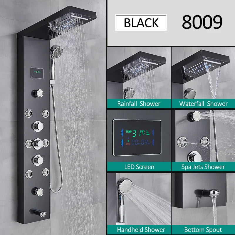 Quyanre LED Shower Panel Tower System LCD Display Massage Spa