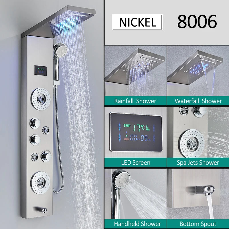 Quyanre LED Shower Panel Tower System LCD Display Massage Spa